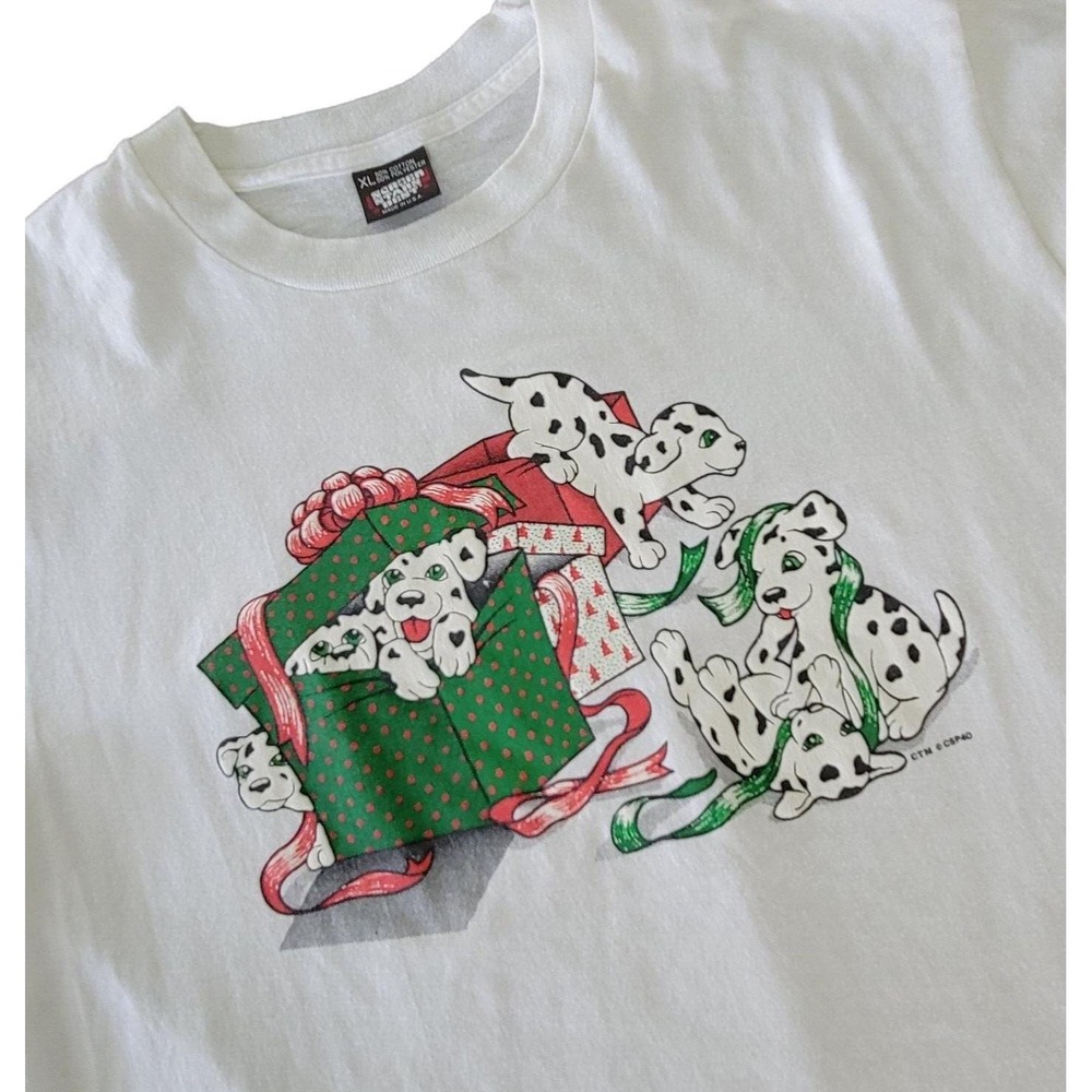 VTG Screen Stars Dalmatians Christmas Gift‎ Boxes T-Shirt White 80's XL